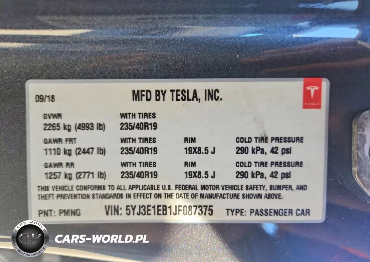 2018 Tvr 3 VIN:5YJ3E1EB1JF087375 - 12