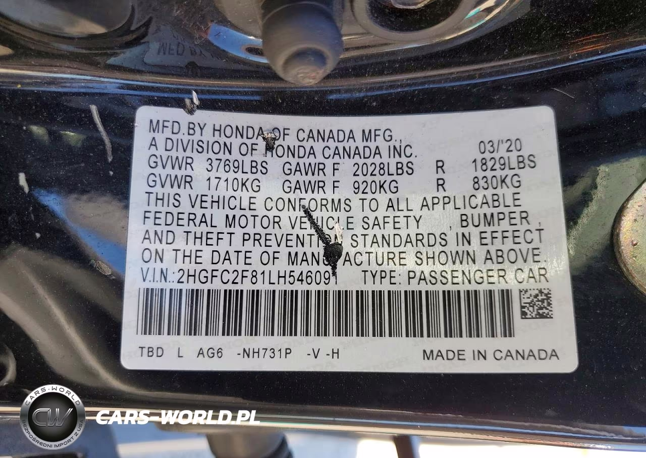 2020 Honda Civic Sport VIN:2HGFC2F81LH546091 - 12