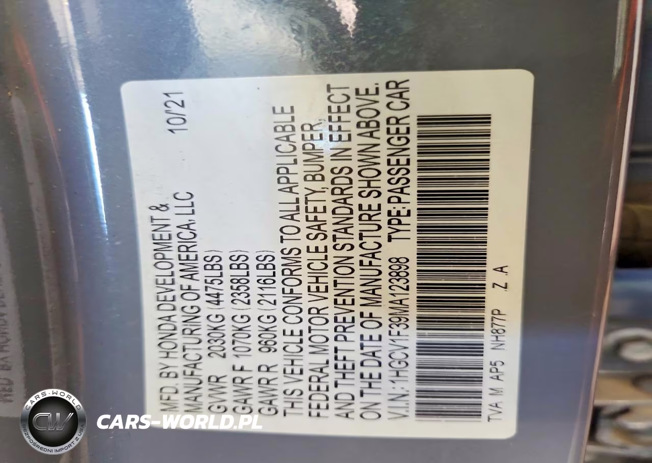 2021 Honda Accord Sport VIN:1HGCV1F39MA123898 - 12