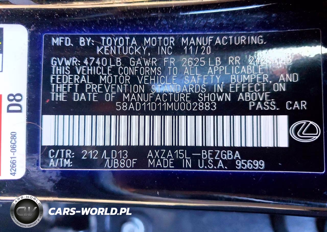 2021 Lexus Es 250 Base VIN:58AD11D11MU002883 - 13
