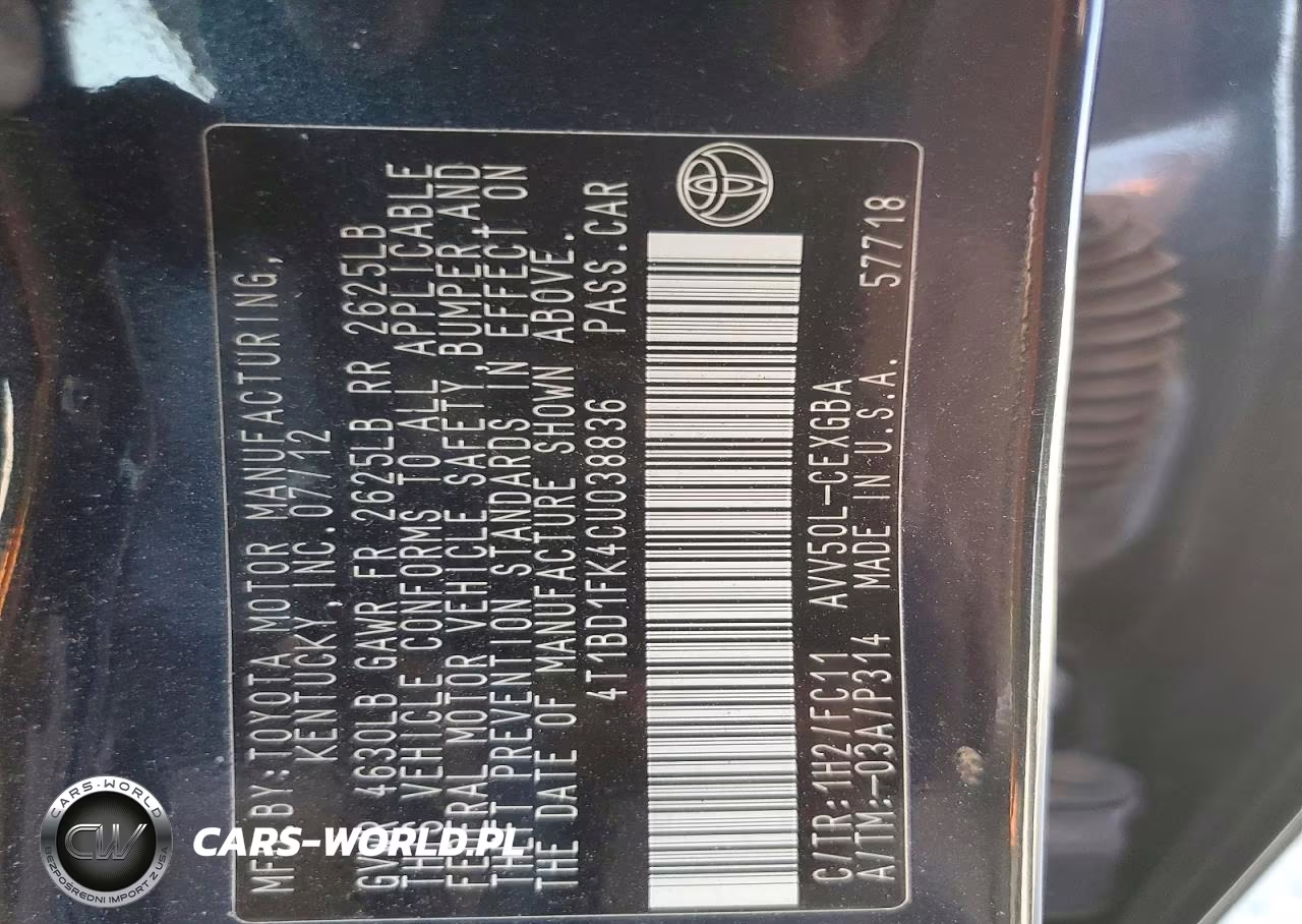2012 Toyota Camry Hybrid Xle VIN:4T1BD1FK4CU038836 - 13