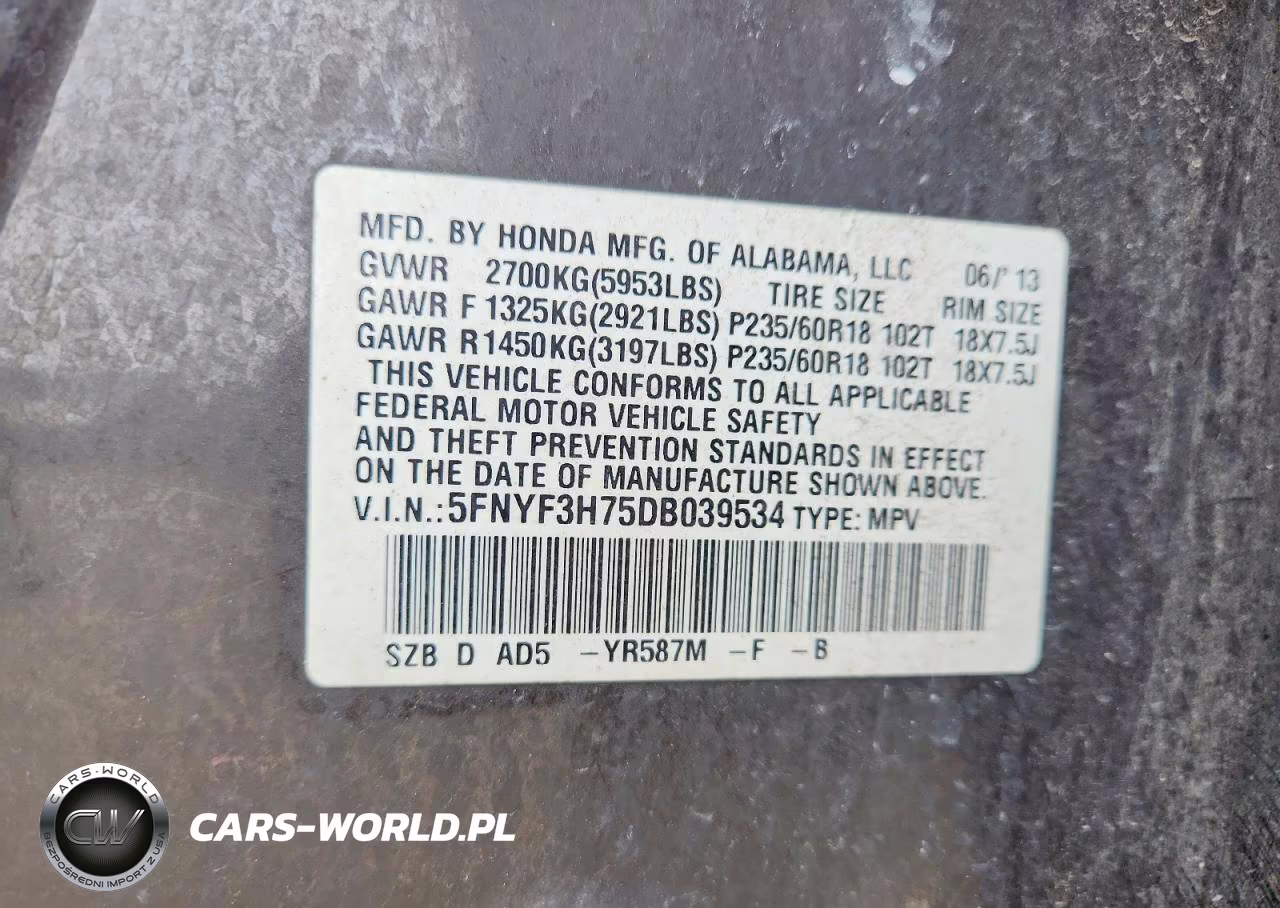 2013 Honda Pilot Exln VIN:5FNYF3H75DB039534 - 13