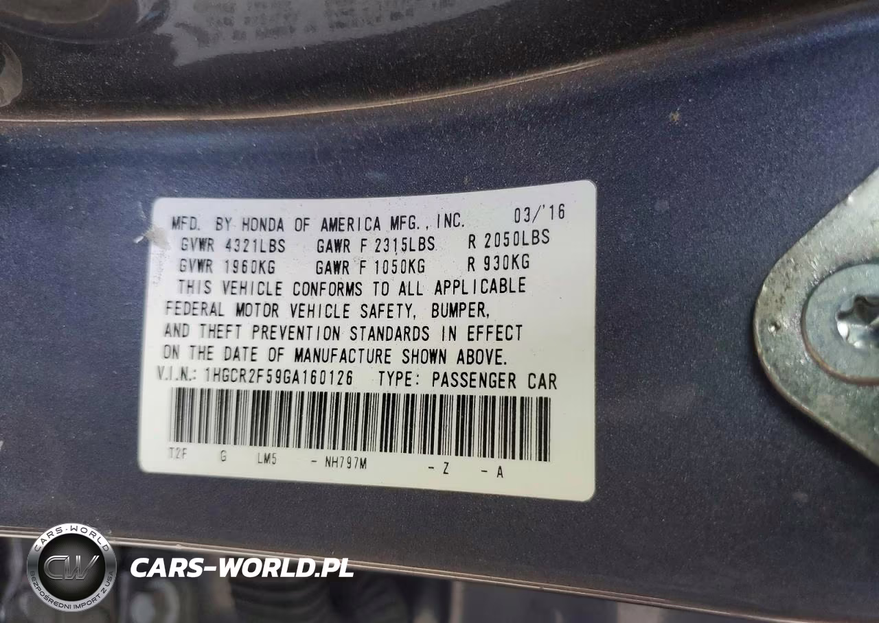 HONDA ACCORD VIN:1HGCR2F59GA160126 - 12