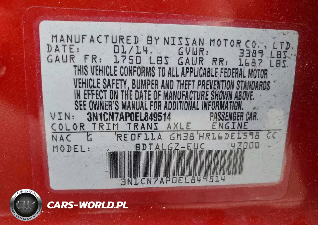 2014 Nissan Versa 1.6 Sl VIN:3N1CN7AP0EL849514 - 12