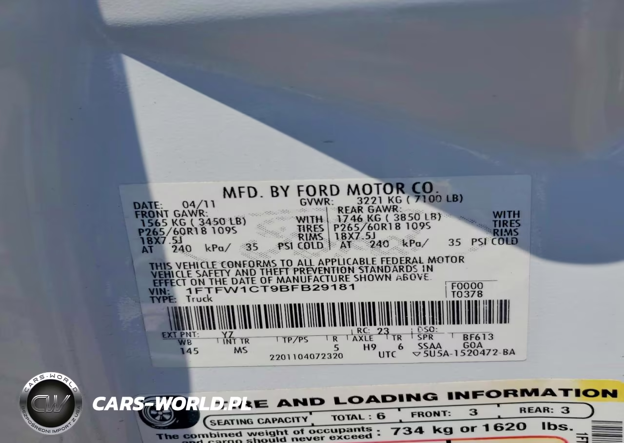 2011 Ford F150 Supercrew VIN:1FTFW1CT9BFB29181 - 12