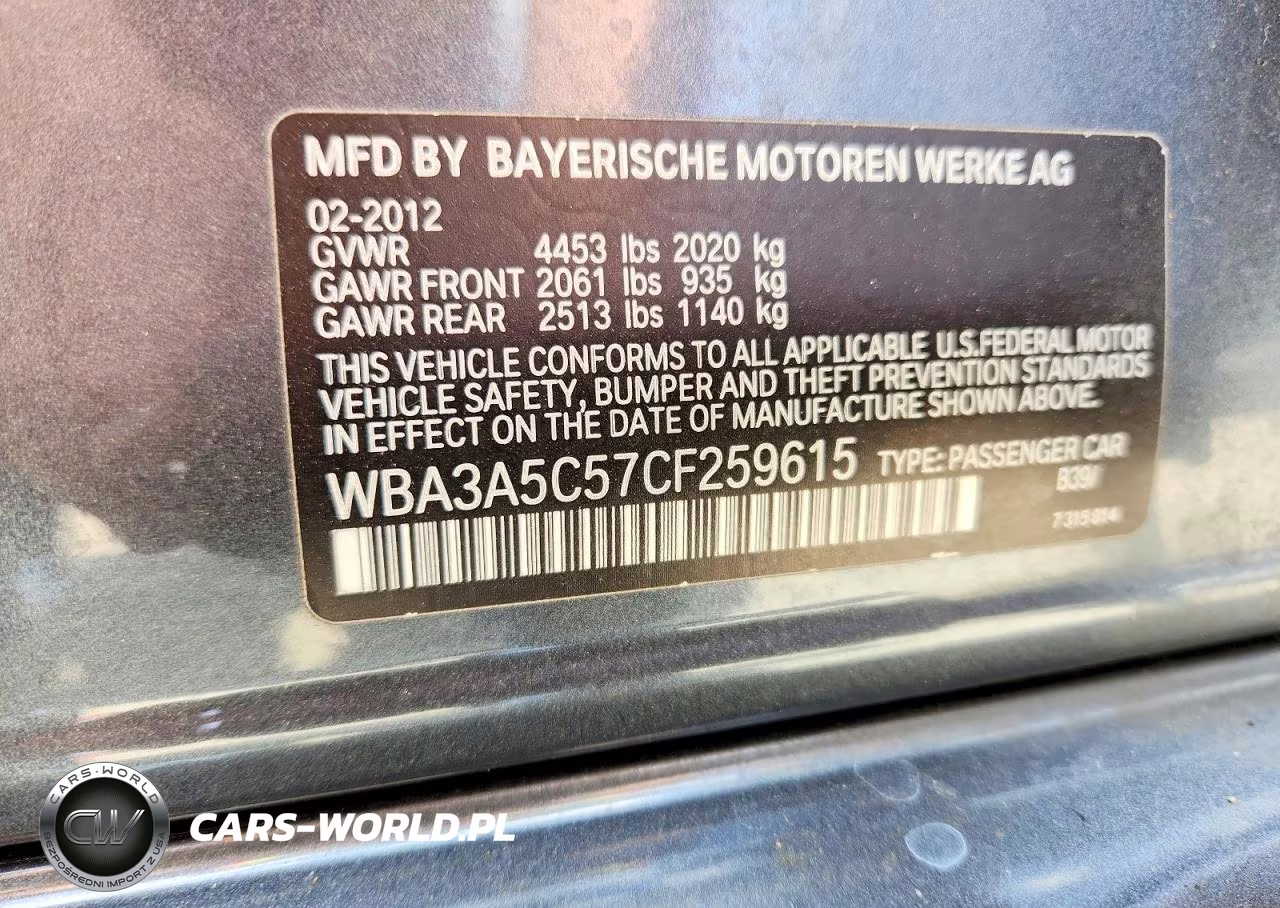 2012 BMW 328 I VIN:WBA3A5C57CF259615 - 12