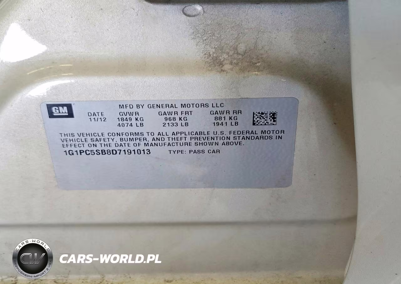 2013 Chevrolet Cruze Lt VIN:1G1PC5SB8D7191013 - 12