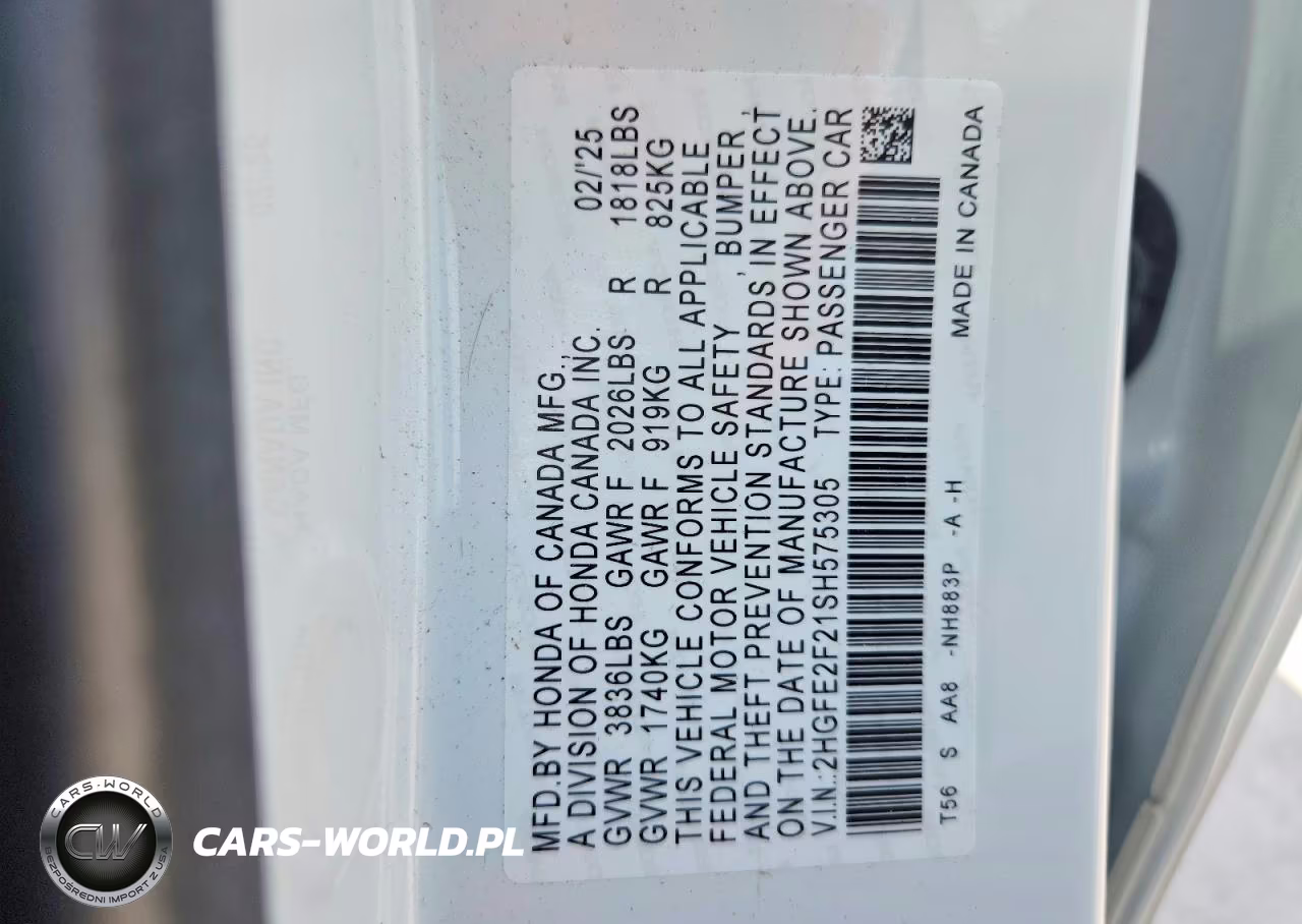 2025 Honda Civic Lx VIN:2HGFE2F21SH575305 - 12