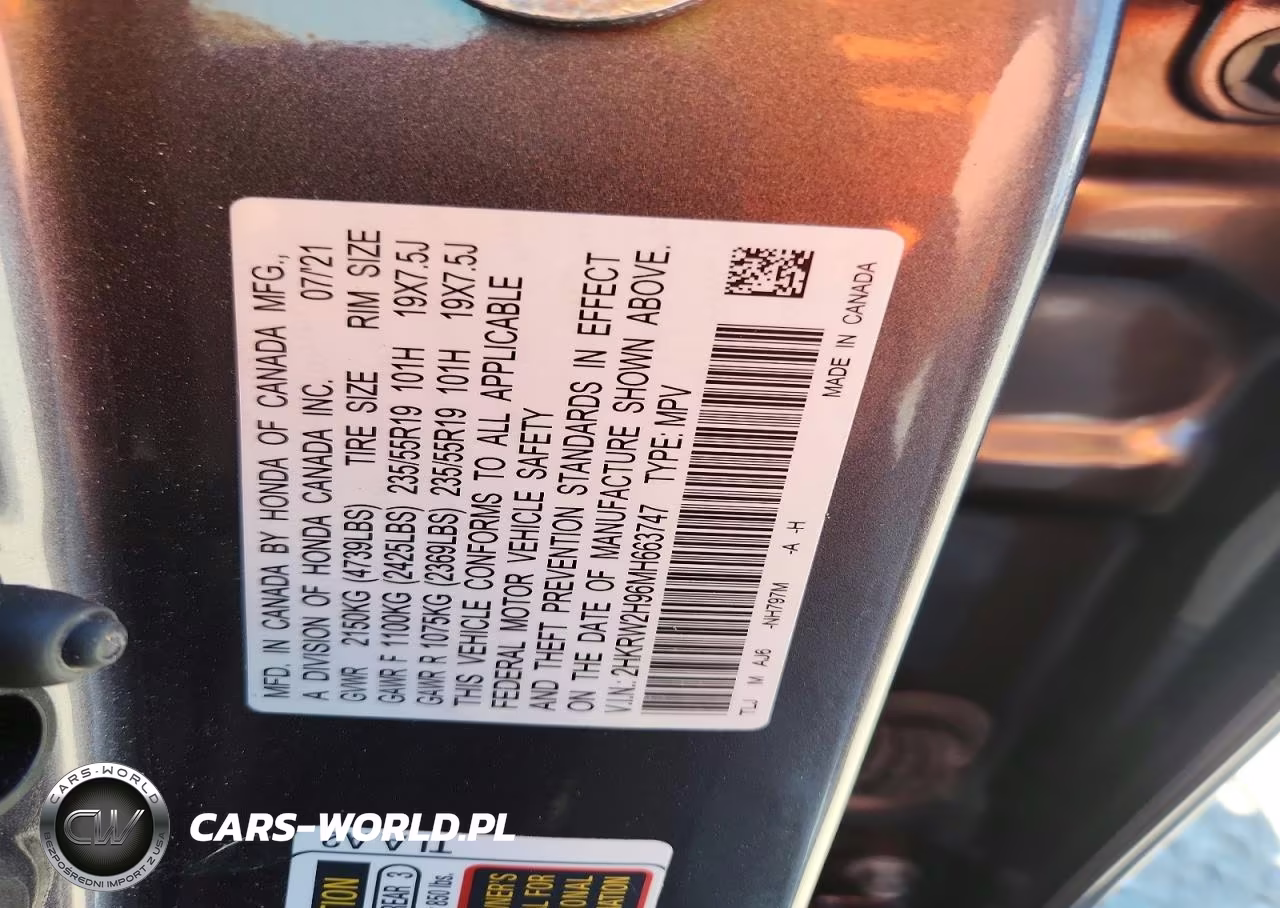 2021 Honda Cr-V Touring VIN:2HKRW2H96MH663747 - 13