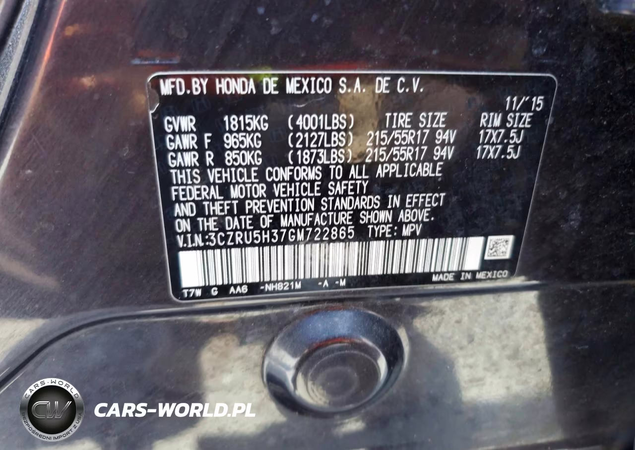 2016 Honda Hr-V Lx VIN:3CZRU5H37GM722865 - 12