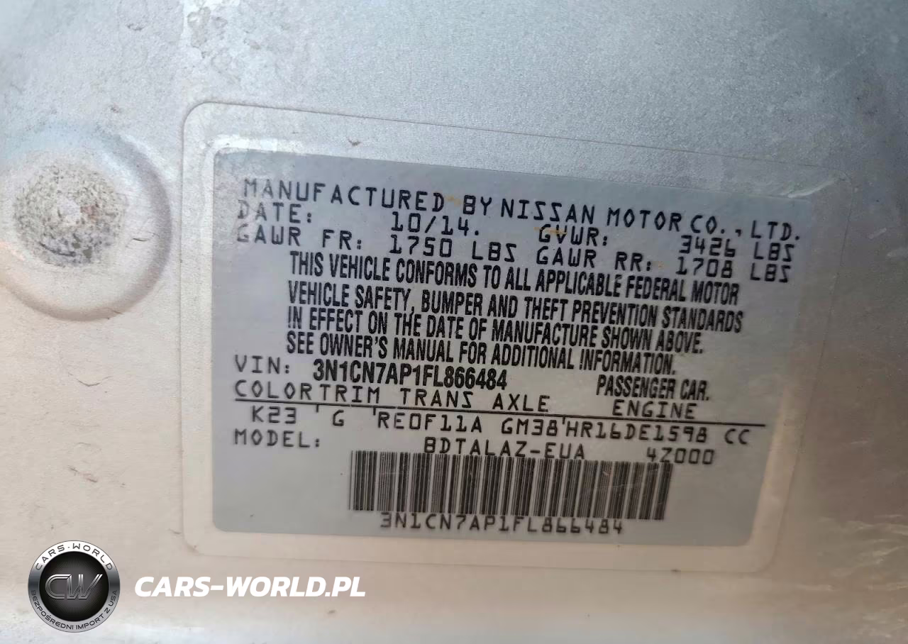 2015 Nissan Versa 1.6 S Plus VIN:3N1CN7AP1FL866484 - 12
