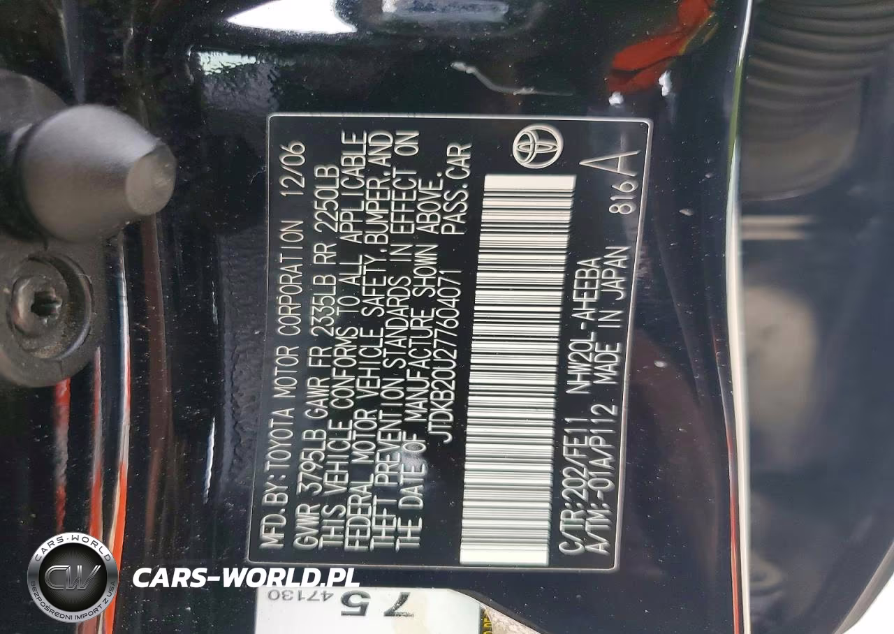 2007 Toyota Prius Base VIN:JTDKB20U277604071 - 13