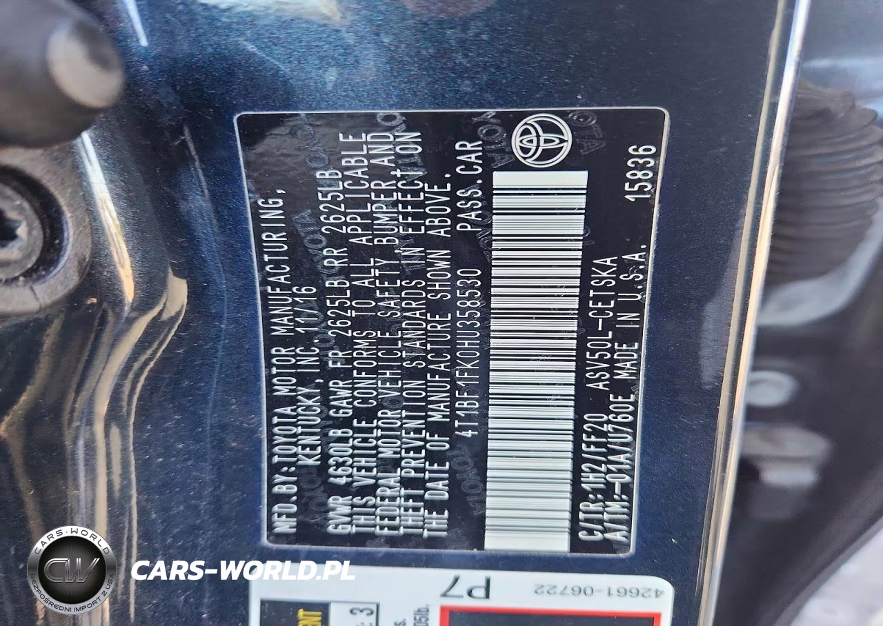 2017 Toyota Camry Se VIN:4T1BF1FK0HU358530 - 12