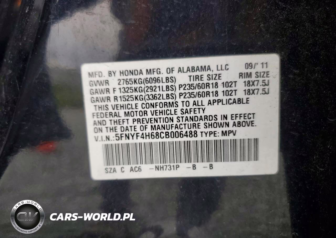 2012 Honda Pilot Exl VIN:5FNYF4H68CB006488 - 13