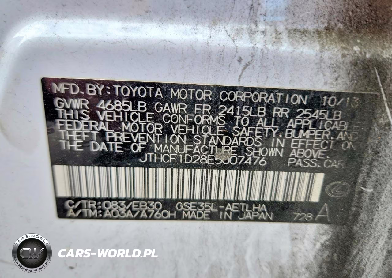 2014 Lexus Is 250 VIN:JTHCF1D28E5007476 - 12