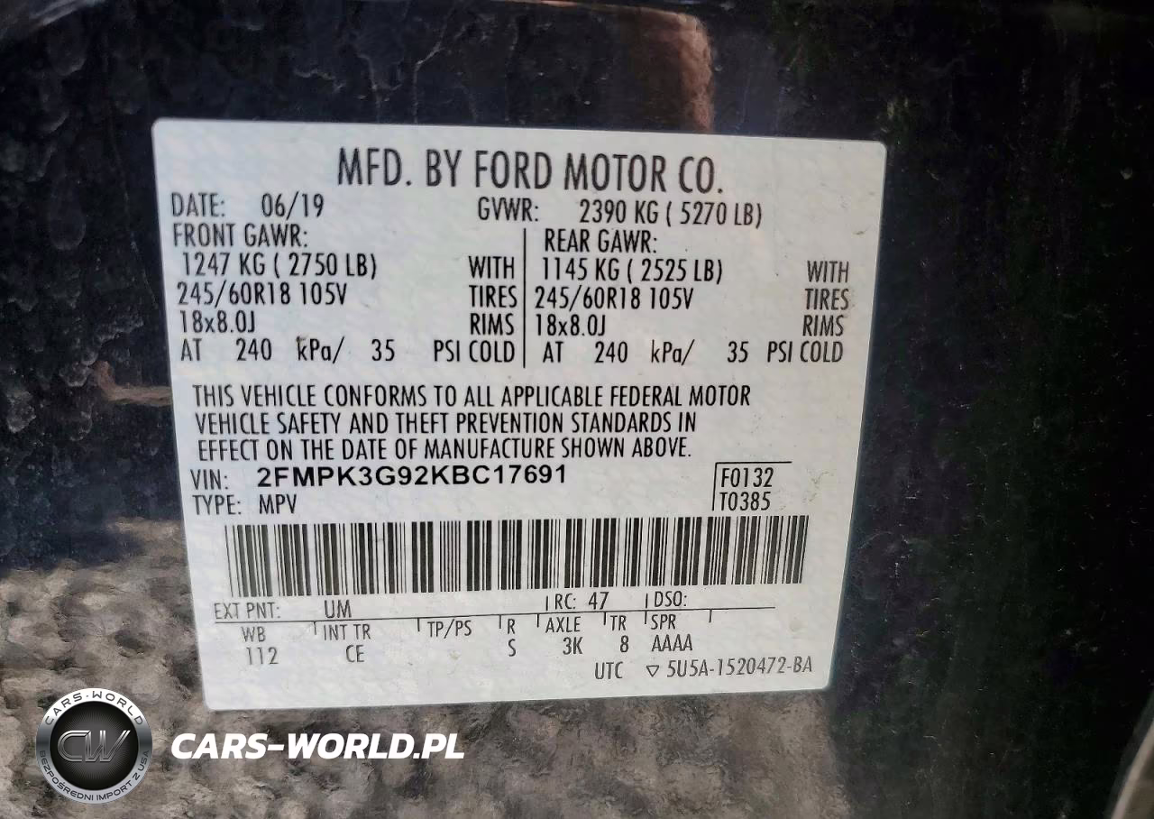2019 Ford Edge Se VIN:2FMPK3G92KBC17691 - 13
