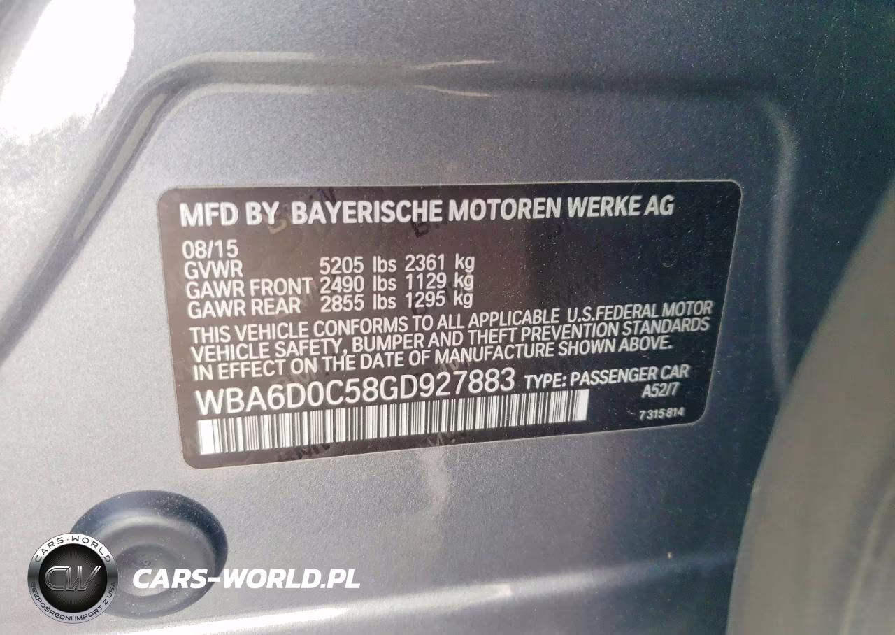 2016 BMW 640 I Gran Coupe VIN:WBA6D0C58GD927883 - 12