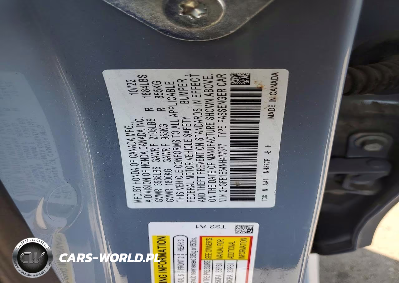 2022 Honda Civic Si VIN:2HGFE1E54NH477377 - 12