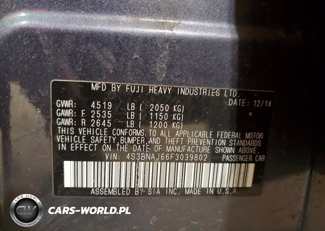 2015 Subaru Legacy 2.5I Limited VIN:4S3BNAJ66F3039802 - 12