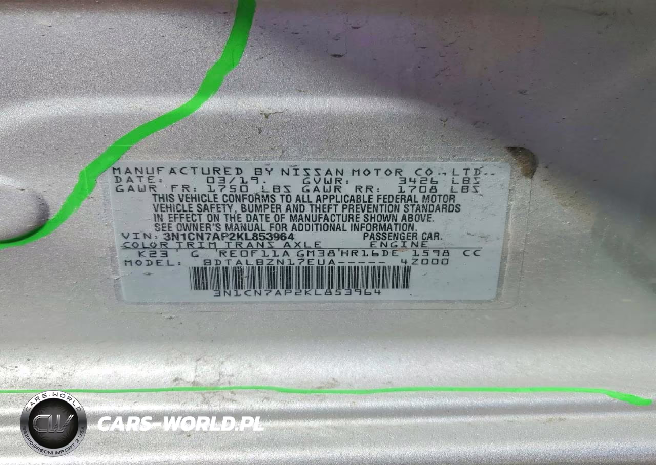 2019 Nissan Versa Sv VIN:3N1CN7AP2KL853964 - 12