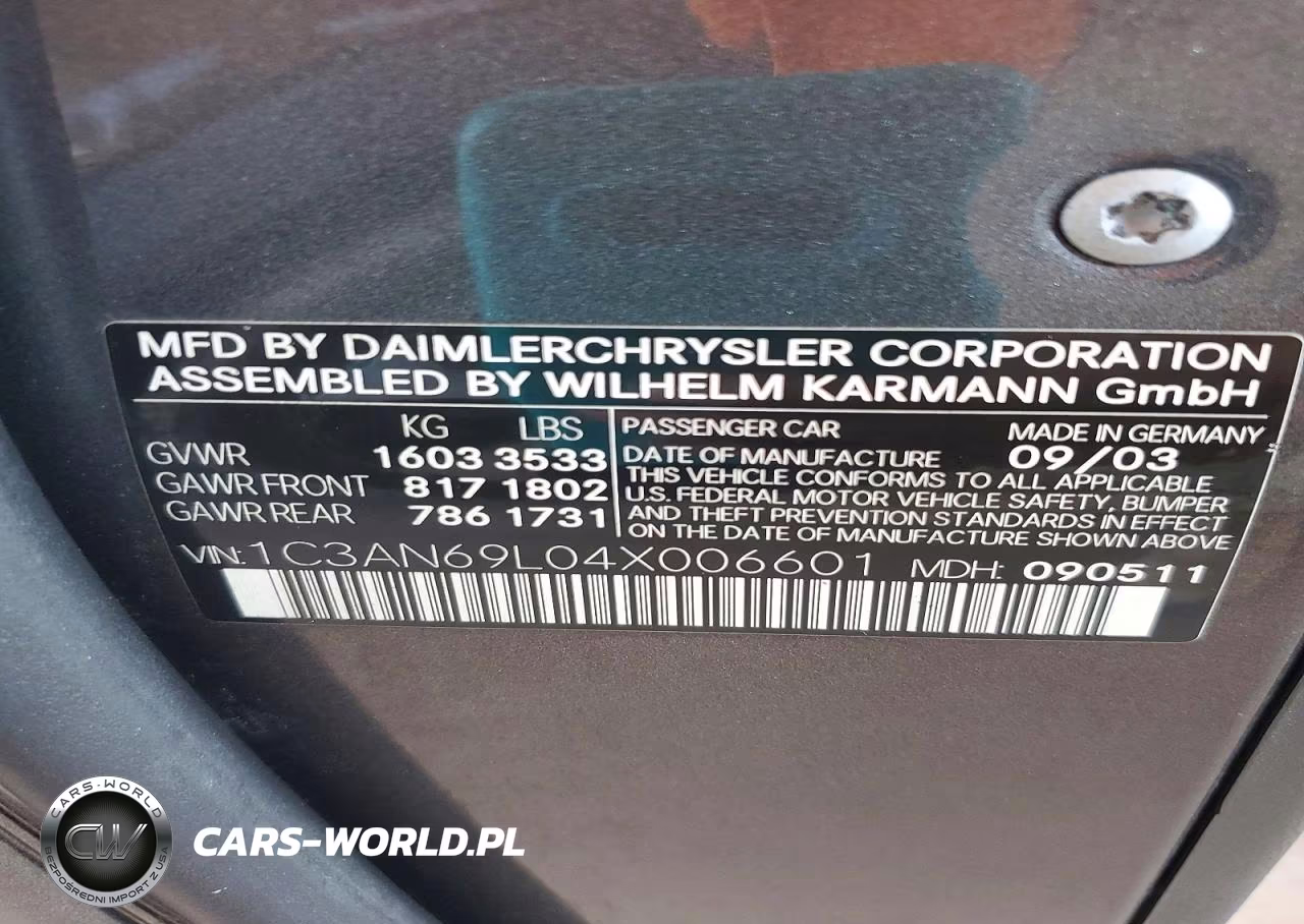 2004 Chrysler Crossfire Limited VIN:1C3AN69L04X006601 - 12