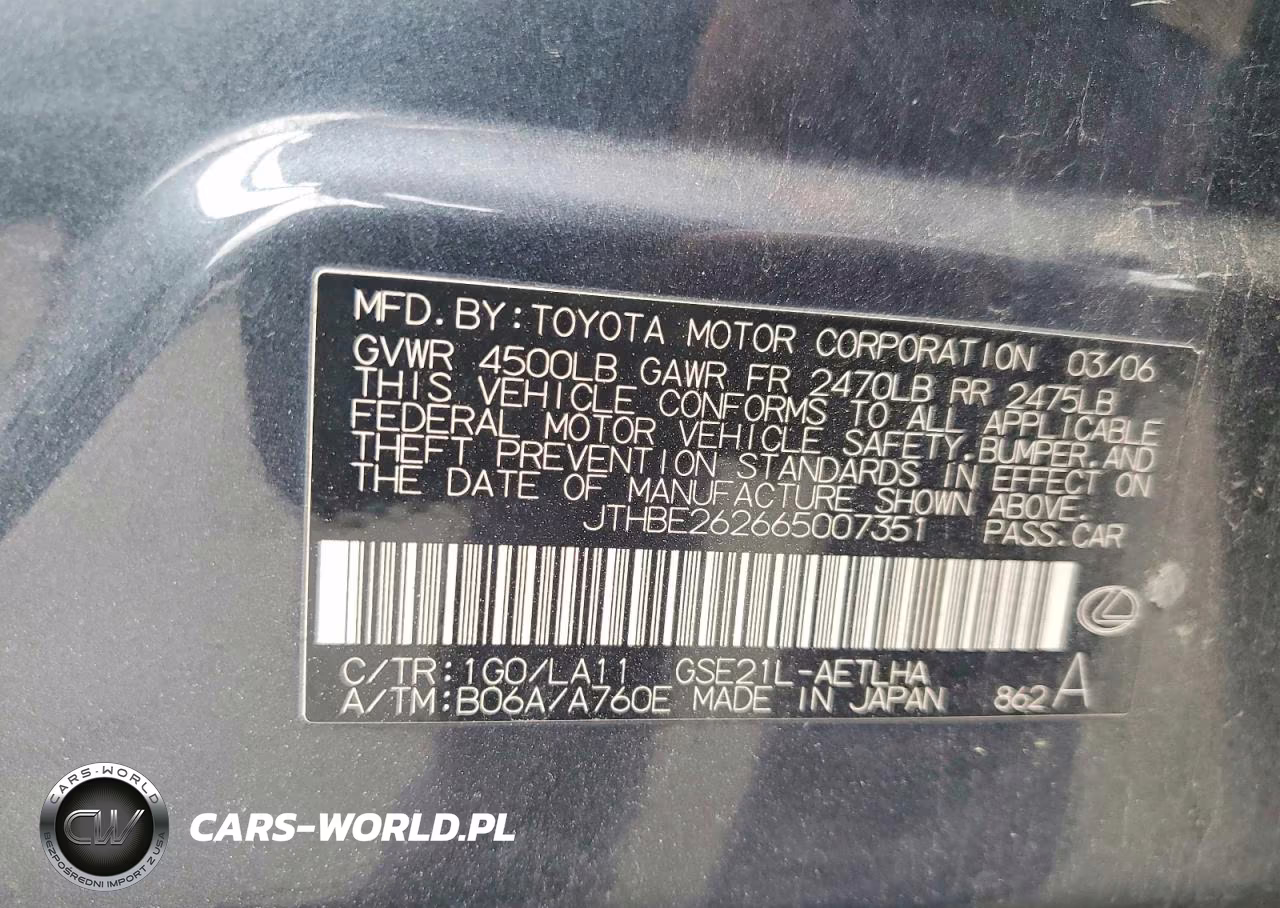 2006 Lexus Is 350 VIN:JTHBE262665007351 - 12
