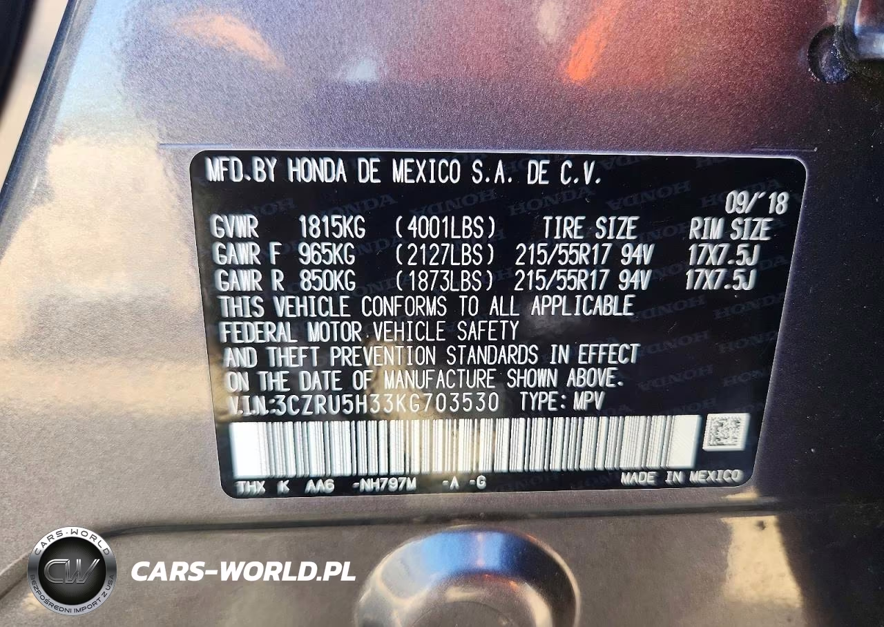 2019 Honda Hr-V Lx VIN:3CZRU5H33KG703530 - 13