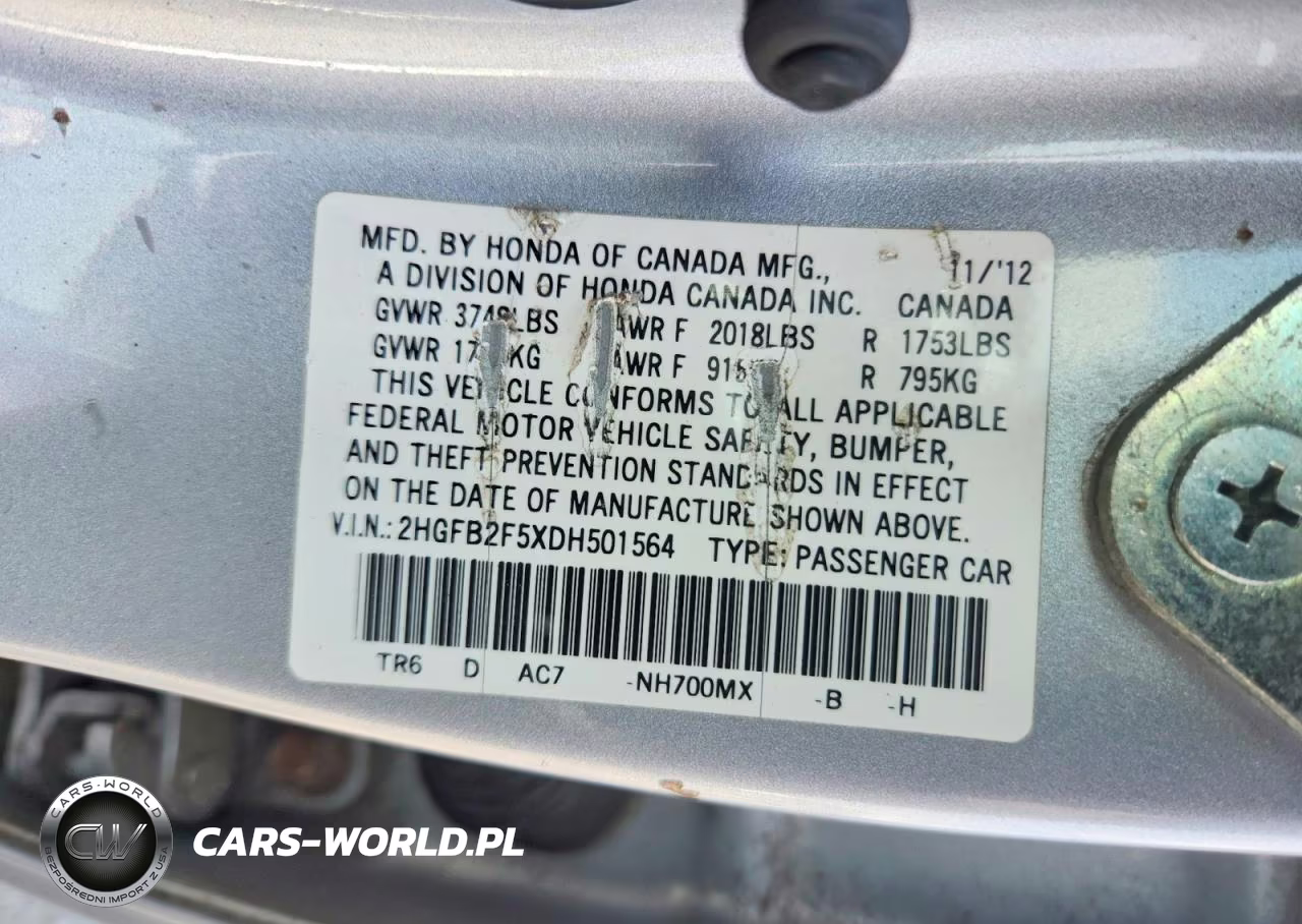 2013 Honda Civic Lx VIN:2HGFB2F5XDH501564 - 12
