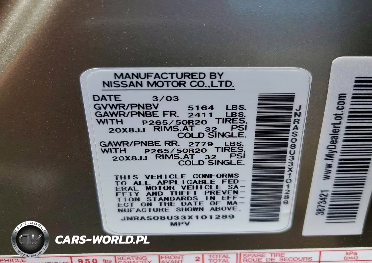 2003 INFINITI FX35 VIN:JNRAS08U33X101289 - 14
