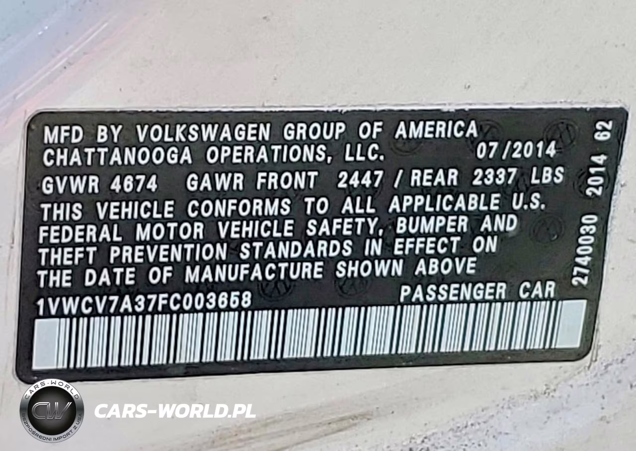2015 Volkswagen Passat Sel VIN:1VWCV7A37FC003658 - 12