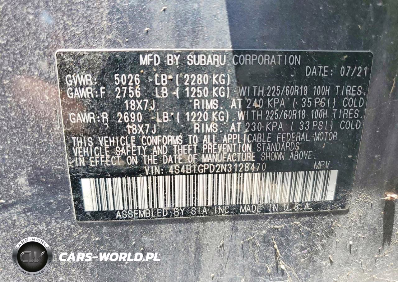 2022 Subaru Outback Touring VIN:4S4BTGPD2N3128470 - 14