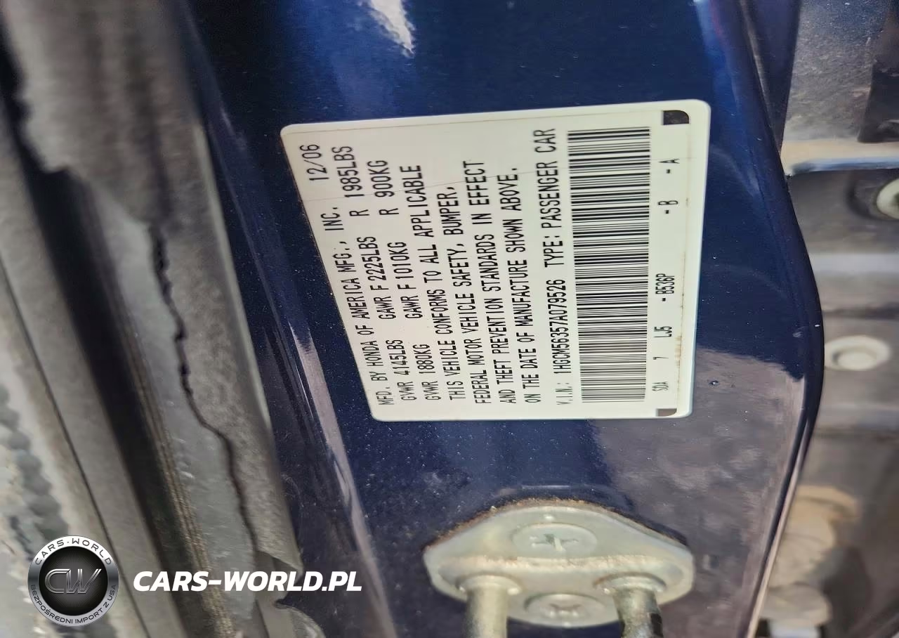 2007 Honda Accord Se VIN:1HGCM56357A079526 - 12