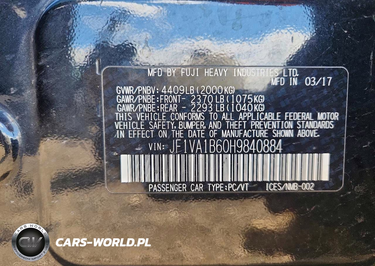 2017 Subaru Wrx VIN:JF1VA1B60H9840884 - 13
