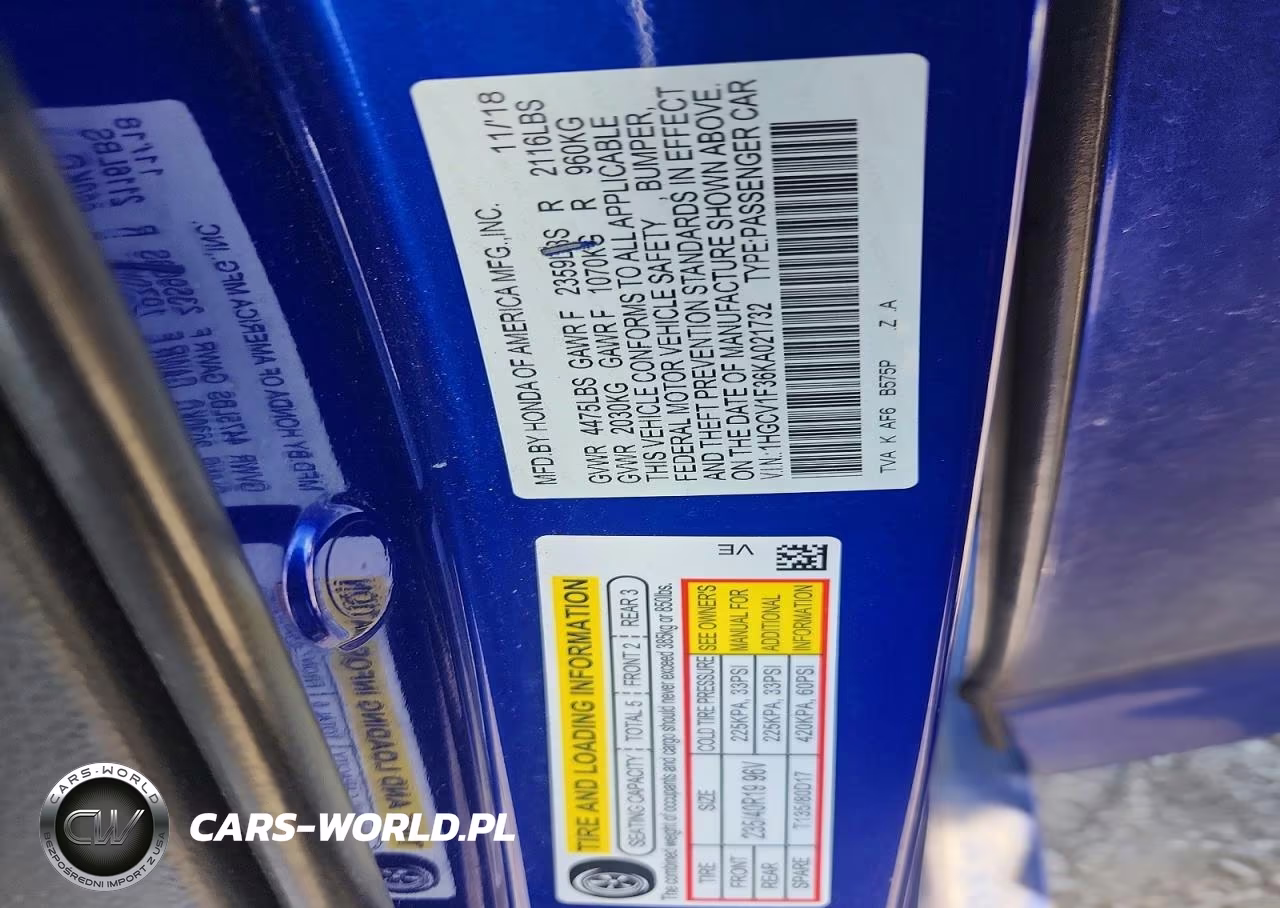 2019 Honda Accord Sport VIN:1HGCV1F36KA021732 - 12