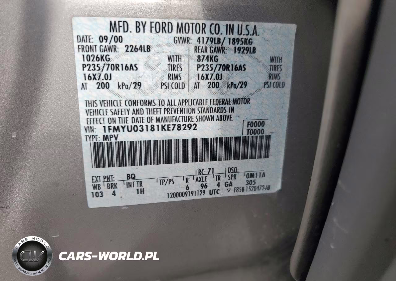 2001 Ford Escape Xlt VIN:1FMYU03181KE78292 - 12