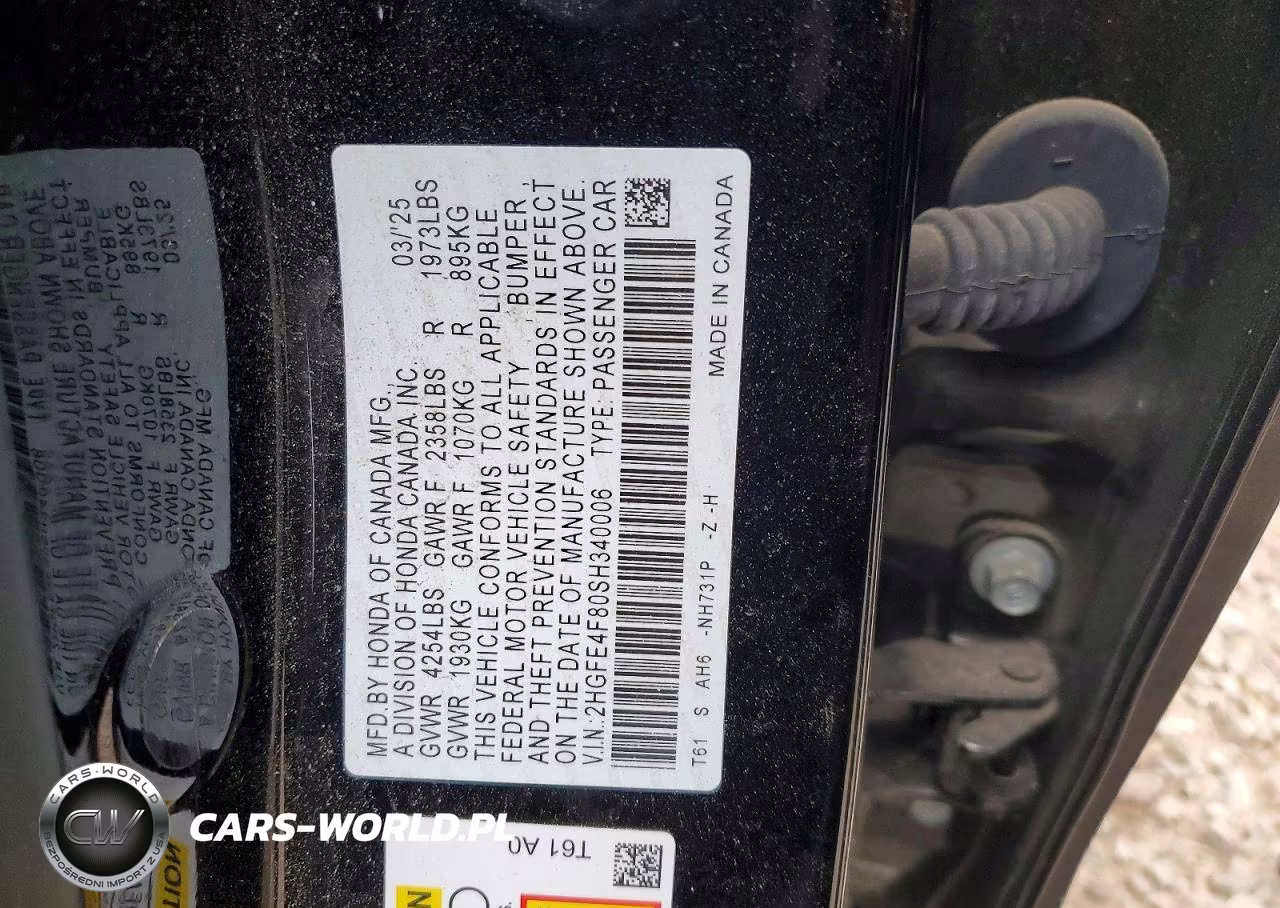 2025 Honda Civic Sport VIN:2HGFE4F80SH340006 - 12