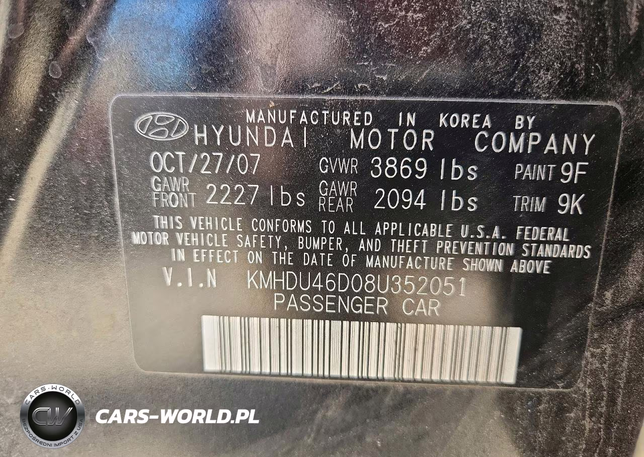 2008 Hyundai Elantra VIN:KMHDU46D08U352051 - 12