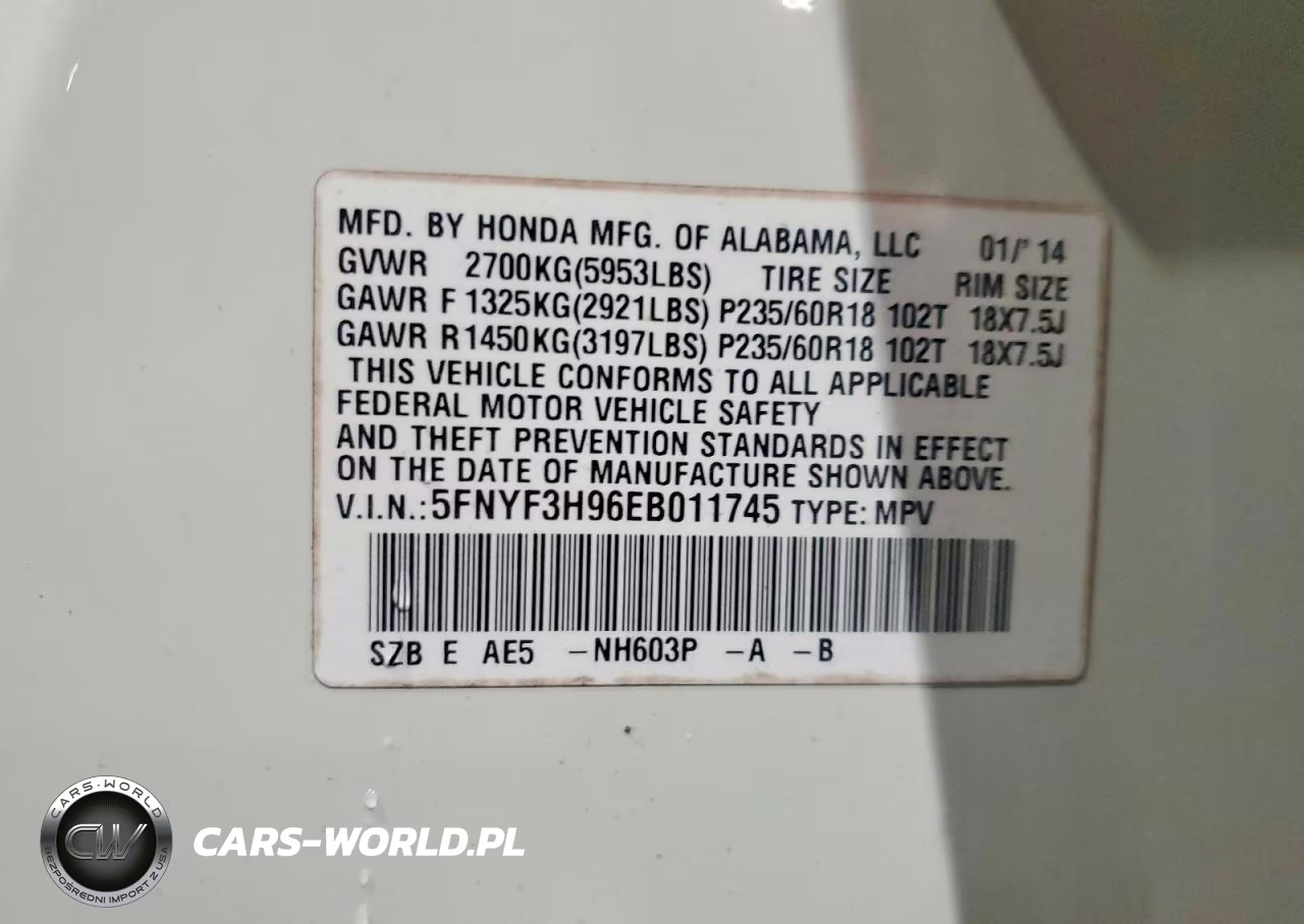 2014 Honda Pilot Touring VIN:5FNYF3H96EB011745 - 14