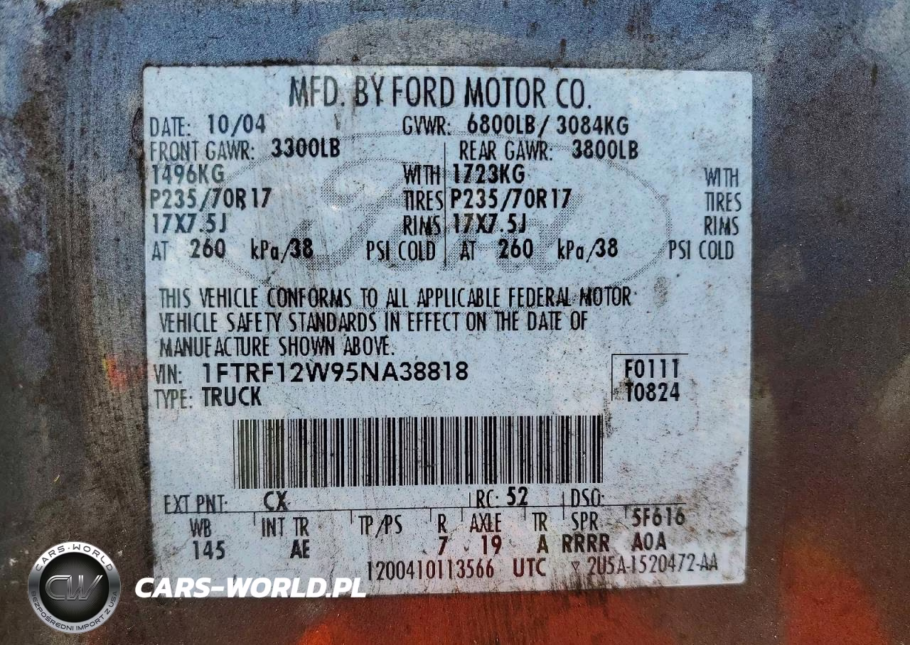 2005 Ford F150 VIN:1FTRF12W95NA38818 - 12