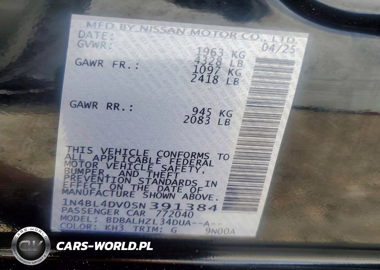 2025 Nissan Altima 2.5 Sv VIN:1N4BL4DV0SN391384 - 12