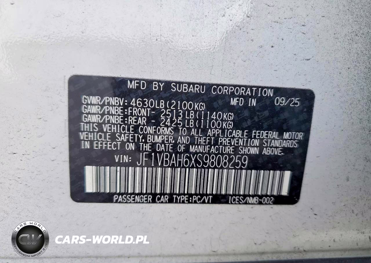 2025 Subaru Wrx Premium VIN:JF1VBAH6XS9808259 - 12