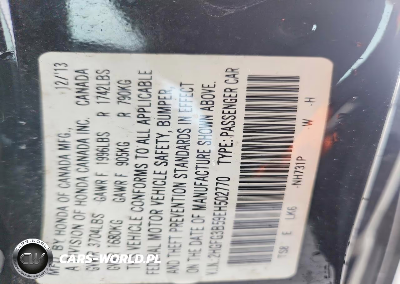 2014 Honda Civic Lx VIN:2HGFG3B59EH502770 - 12