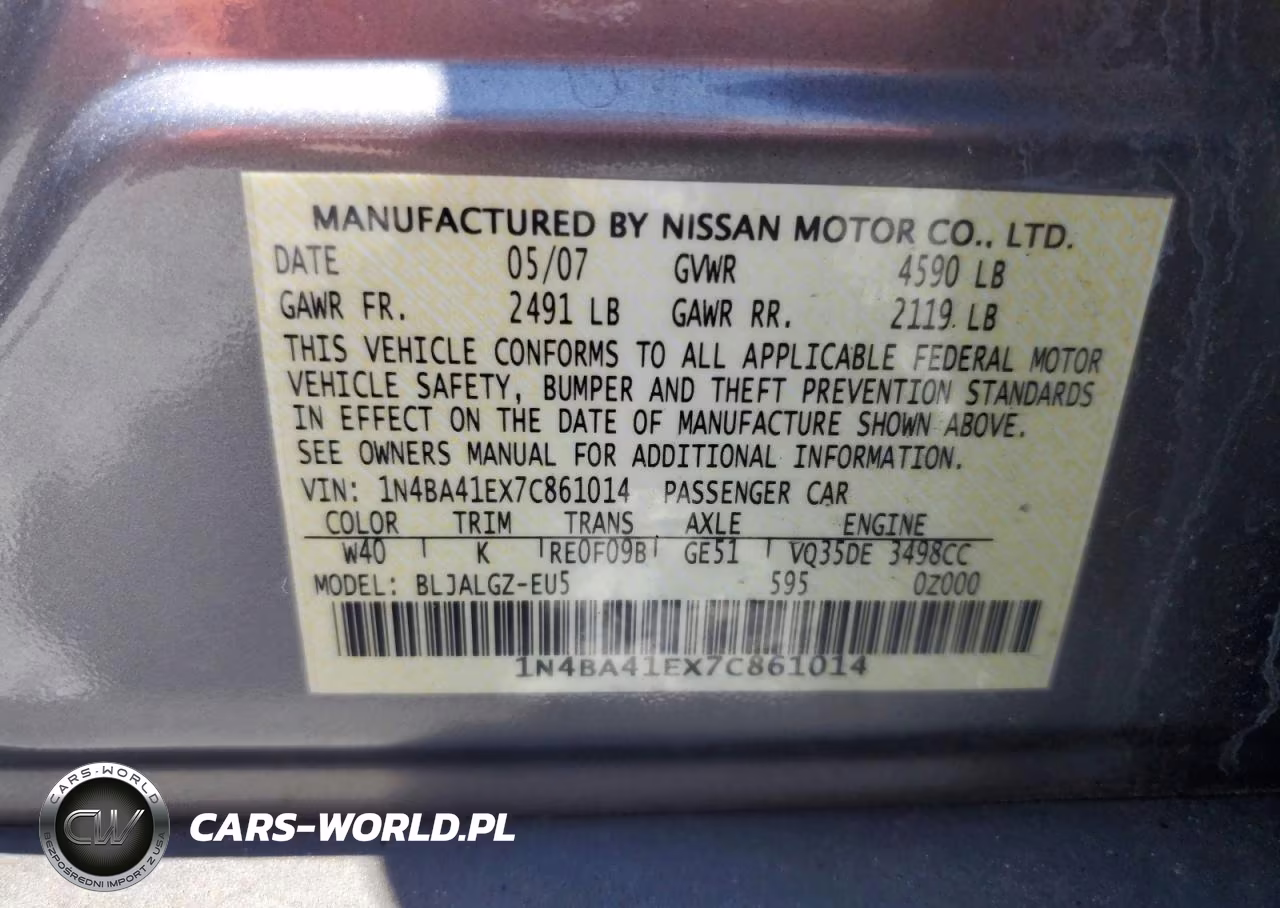 2007 Nissan Maxima 3.5 Se VIN:1N4BA41EX7C861014 - 12