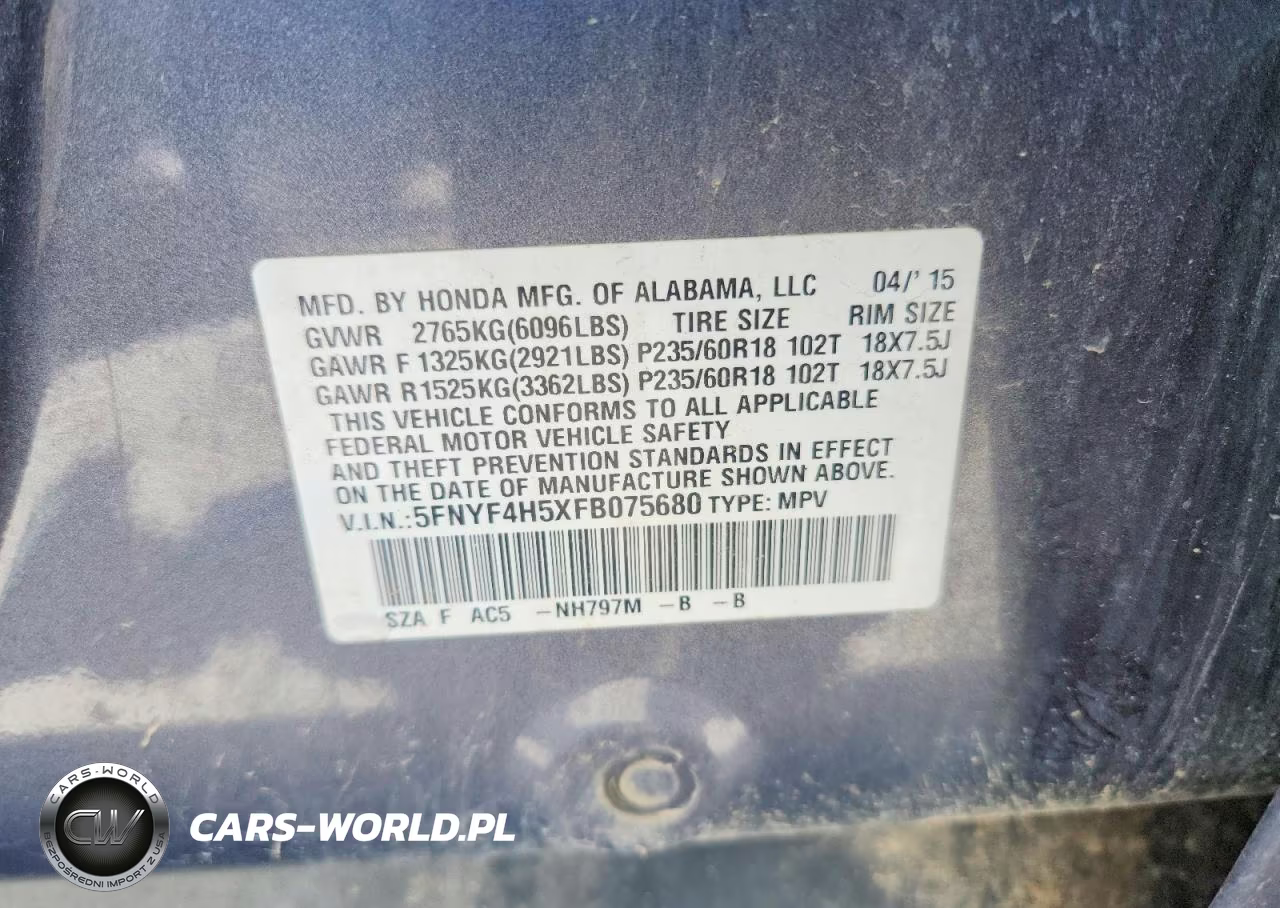 2015 Honda Pilot Exl VIN:5FNYF4H5XFB075680 - 13