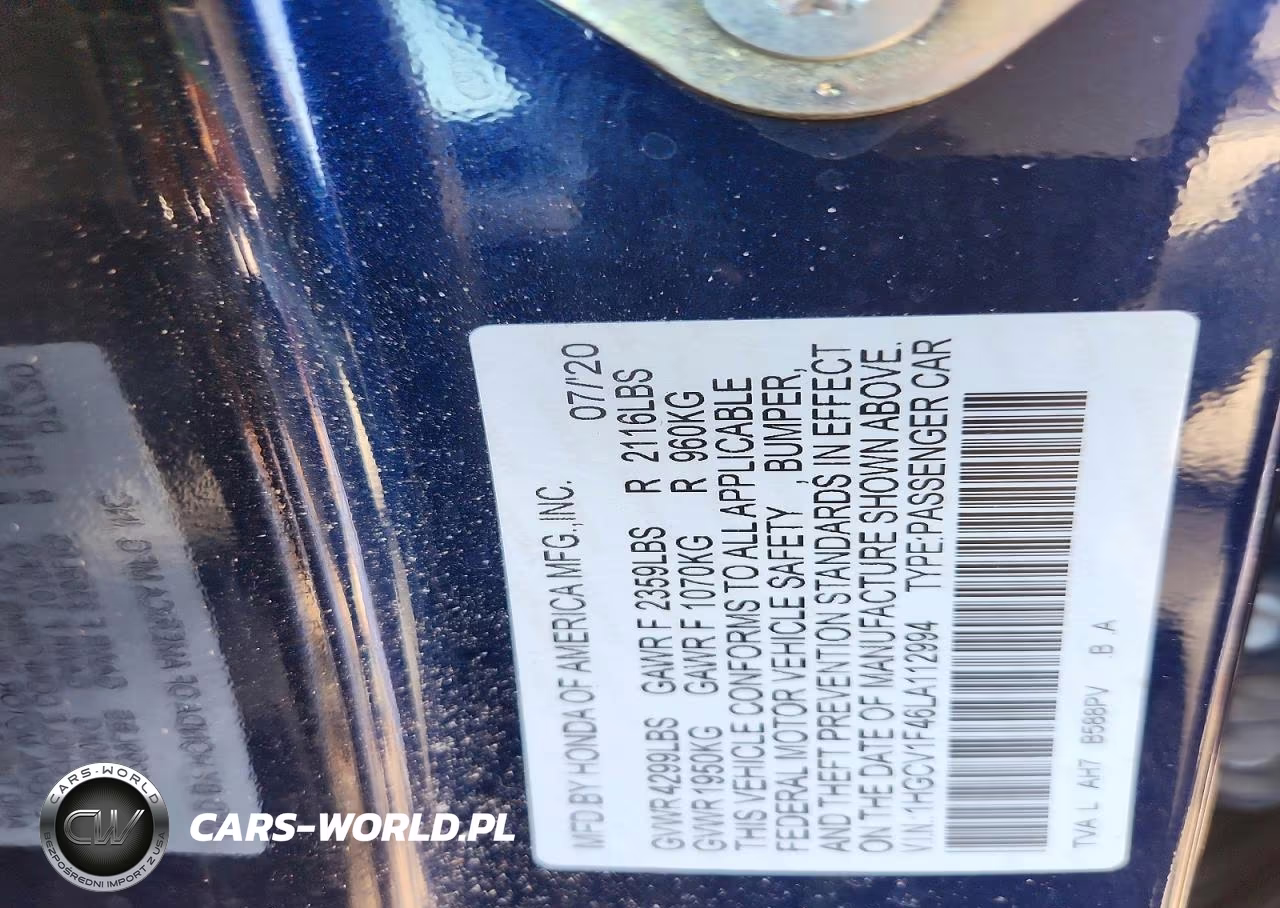 2020 Honda Accord Ex VIN:1HGCV1F46LA112994 - 12