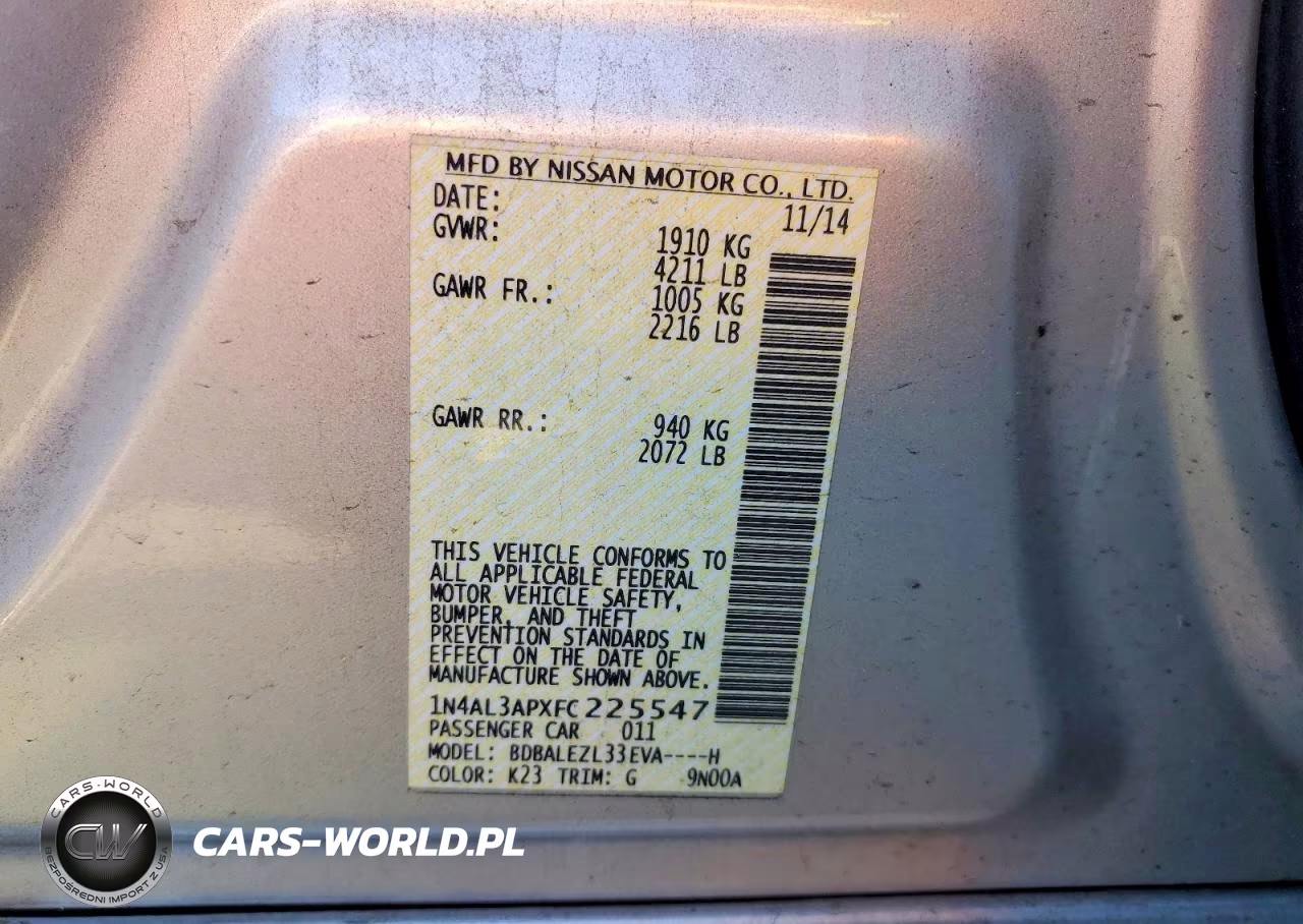2015 Nissan Altima 2.5 S VIN:1N4AL3APXFC225547 - 12
