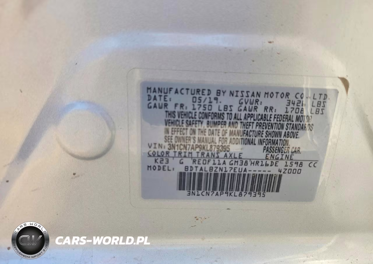 2019 Nissan Versa Sv VIN:3N1CN7AP9KL879395 - 13