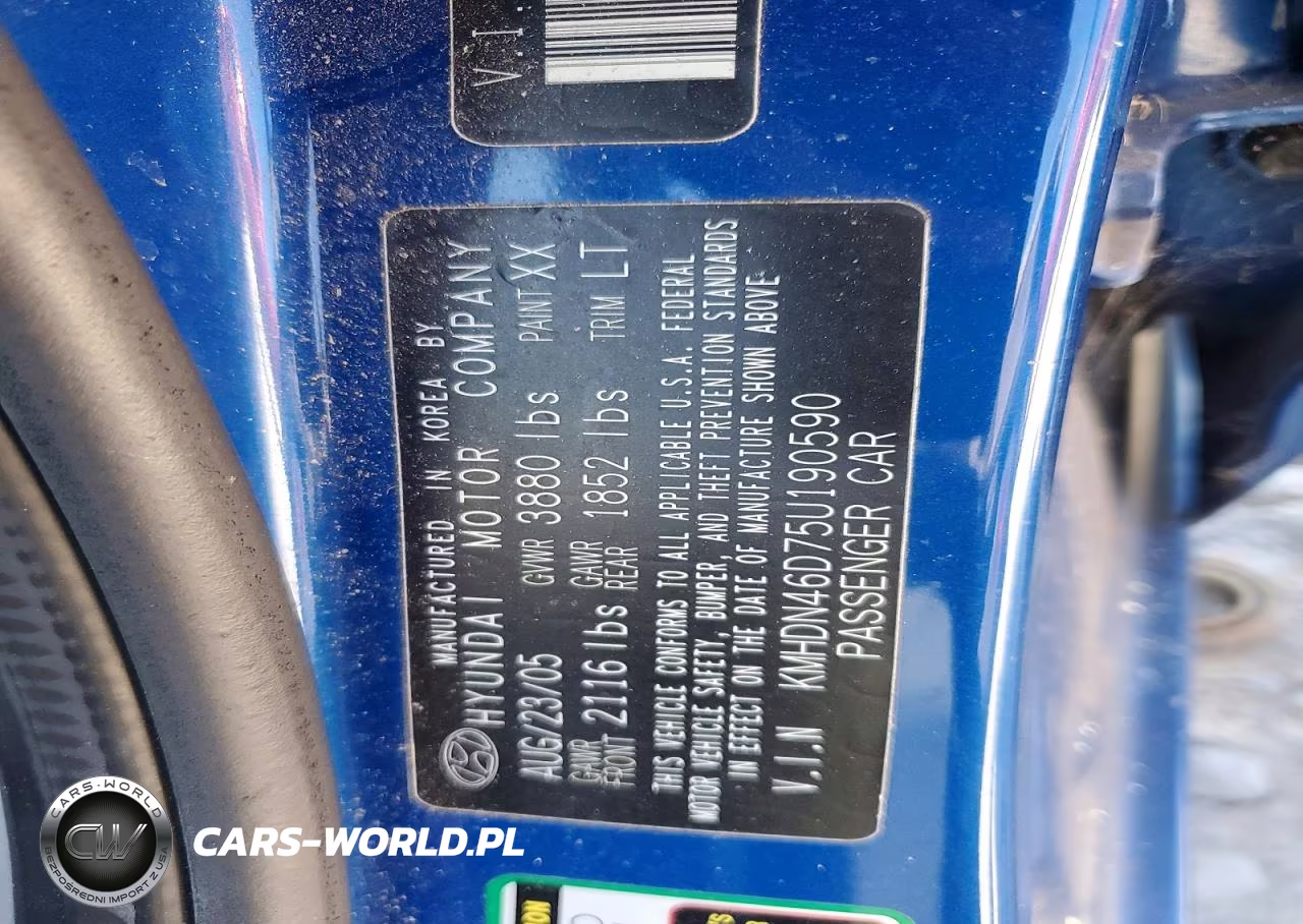 2005 Hyundai Elantra Gls VIN:KMHDN46D75U190590 - 12