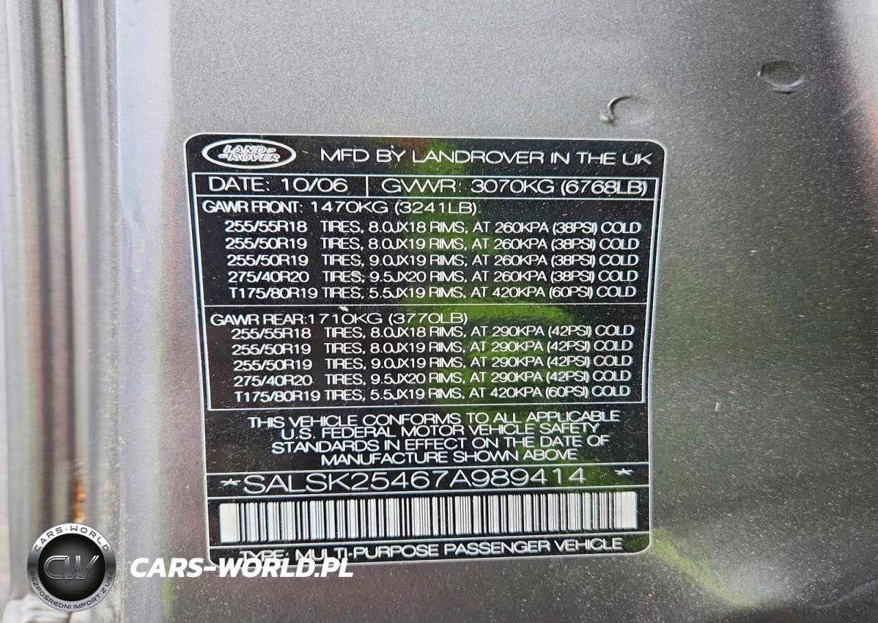 2007 Land Rover Range Rover Sport Hse VIN:SALSK25467A989414 - 13