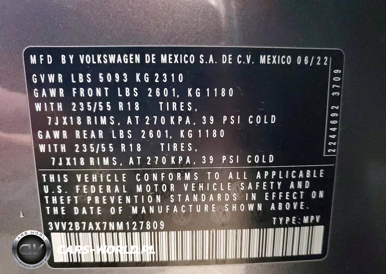 2022 Volkswagen Tiguan Se VIN:3VV2B7AX7NM127809 - 13